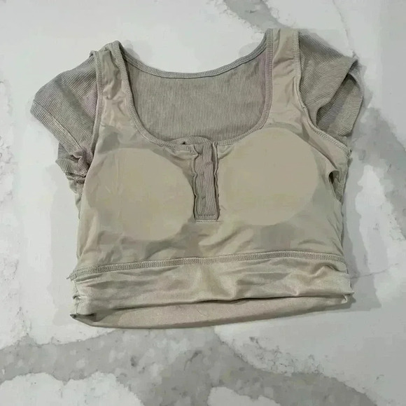 Klassy Network Henley T Shirt Brami Beige Ribbed Short Sleeve Women’s Size XXS - Picture 5 of 6